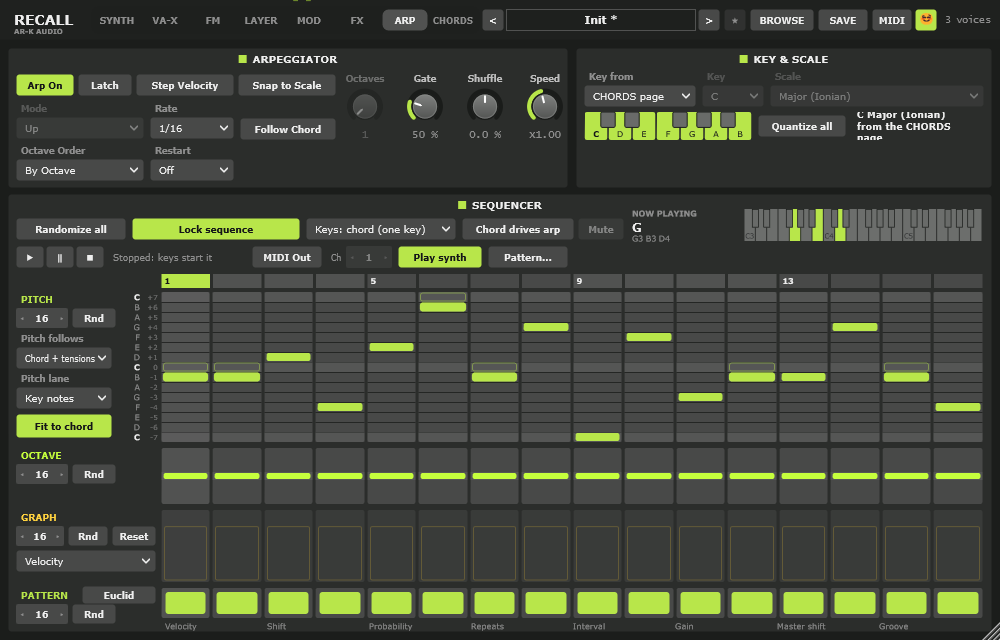 Holon's ARP page while playing